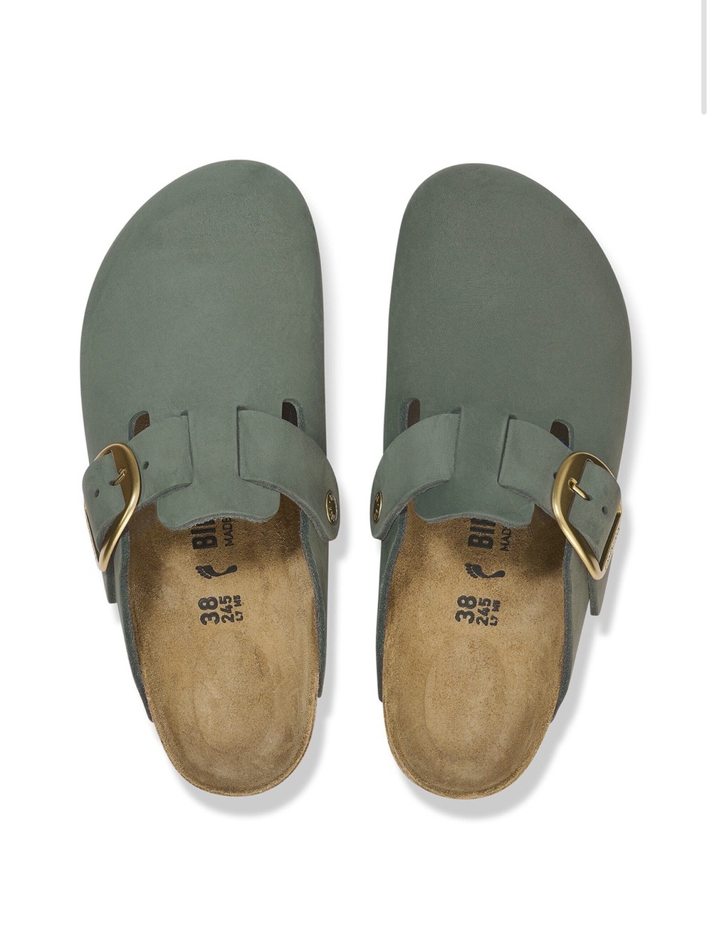 Birkenstock Thyme Green Big Buckle Nubuck Leather Boston Clogs 8-8.5 / 39